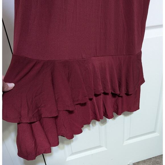 Ny Collection Burgundy Short Flutter Sleeve V-Neck Midi Dress Plus Size 1X - Picture 11 of 12